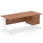 Impulse 1800 x 800mm Straight Office Desk Walnut Top White Cable Managed Leg Workstation 1 x 2 Drawer Fixed Pedestal MI002016