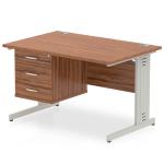 Impulse 1200 x 800mm Straight Office Desk Walnut Top Silver Cable Managed Leg Workstation 1 x 3 Drawer Fixed Pedestal MI002017