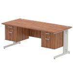 Impulse 1800 x 800mm Straight Office Desk Walnut Top Silver Cable Managed Leg Workstation 2 x 2 Drawer Fixed Pedestal MI002028
