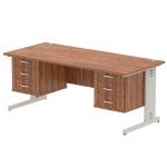 Impulse 1800 x 800mm Straight Office Desk Walnut Top Silver Cable Managed Leg Workstation 2 x 3 Drawer Fixed Pedestal MI002036