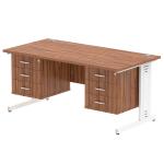 Impulse 1600 x 800mm Straight Office Desk Walnut Top White Cable Managed Leg Workstation 2 x 3 Drawer Fixed Pedestal MI002039