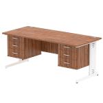 Impulse 1800 x 800mm Straight Office Desk Walnut Top White Cable Managed Leg Workstation 2 x 3 Drawer Fixed Pedestal MI002040
