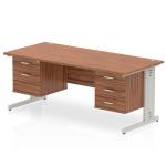 Impulse 1600 x 800mm Straight Office Desk Walnut Top Silver Cable Managed Leg Workstation 1 x 2 Drawer 1 x 3 Drawer Fixed Pedestal MI002043