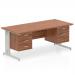 Impulse 1600 Rectangle Silver Cable Managed Leg Desk WALNUT 1 x 2 Drawer 1 x 3 Drawer Fixed Ped MI002043