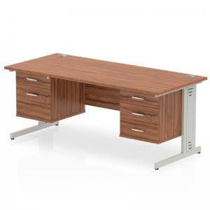 Impulse 1800 x 800mm Straight Office Desk Walnut Top Silver Cable