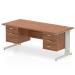 Impulse 1800 Rectangle Silver Cable Managed Leg Desk WALNUT 1 x 2 Drawer 1 x 3 Drawer Fixed Ped MI002044