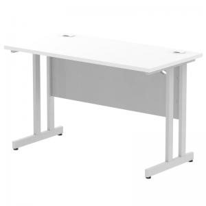 Impulse 1200 x 600mm Straight Office Desk White Top Silver Cantilever