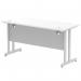 Impulse 1400 x 600mm Straight Office Desk White Top Silver Cantilever Leg MI002197