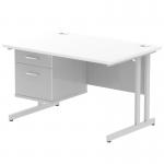 Impulse 1200 x 800mm Straight Office Desk White Top Silver Cantilever Leg Workstation 1 x 2 Drawer Fixed Pedestal MI002205