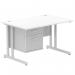 Impulse 1200 x 800mm Straight Office Desk White Top Silver Cantilever Leg Workstation 1 x 2 Drawer Fixed Pedestal MI002205