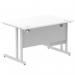 Impulse 1200 x 800mm Straight Office Desk White Top Silver Cantilever Leg Workstation 1 x 2 Drawer Fixed Pedestal MI002205