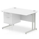 Impulse 1200 x 800mm Straight Office Desk White Top Silver Cantilever Leg Workstation 1 x 2 Drawer Fixed Pedestal MI002205