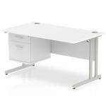 Impulse 1400 Rectangle Silver Cant Leg Desk WHITE 1 x 2 Drawer Fixed Ped MI002206