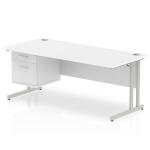 Impulse 1800 Rectangle Silver Cant Leg Desk WHITE 1 x 2 Drawer Fixed Ped MI002208