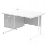 Impulse 1200 x 800mm Straight Office Desk White Top White Cantilever Leg Workstation 1 x 2 Drawer Fixed Pedestal MI002209