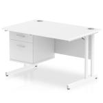 Impulse 1200 x 800mm Straight Office Desk White Top White Cantilever Leg Workstation 1 x 2 Drawer Fixed Pedestal MI002209