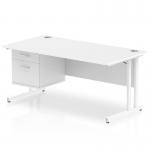 Impulse 1600 x 800mm Straight Office Desk White Top White Cantilever Leg Workstation 1 x 2 Drawer Fixed Pedestal MI002211