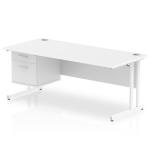 Impulse 1800 x 800mm Straight Office Desk White Top White Cantilever Leg Workstation 1 x 2 Drawer Fixed Pedestal MI002212