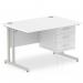 Impulse 1200 x 800mm Straight Office Desk White Top Silver Cantilever Leg Workstation 1 x 3 Drawer Fixed Pedestal MI002213