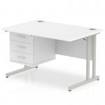 Impulse 1200 x 800mm Straight Office Desk White Top Silver Cantilever Leg Workstation 1 x 3 Drawer Fixed Pedestal MI002213