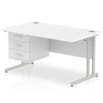Impulse 1400 x 800mm Straight Office Desk White Top Silver Cantilever Leg Workstation 1 x 3 Drawer Fixed Pedestal MI002214