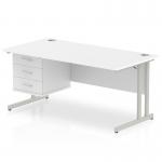 Impulse 1600 x 800mm Straight Office Desk White Top Silver Cantilever Leg Workstation 1 x 3 Drawer Fixed Pedestal MI002215
