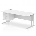Impulse 1800 x 800mm Straight Office Desk White Top Silver Cantilever Leg Workstation 1 x 3 Drawer Fixed Pedestal MI002216