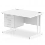 Impulse 1200 x 800mm Straight Office Desk White Top White Cantilever Leg Workstation 1 x 3 Drawer Fixed Pedestal MI002217