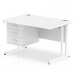 Impulse 1200 x 800mm Straight Office Desk White Top White Cantilever Leg Workstation 1 x 3 Drawer Fixed Pedestal MI002217