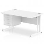 Impulse 1400 x 800mm Straight Office Desk White Top White Cantilever Leg Workstation 1 x 3 Drawer Fixed Pedestal MI002218