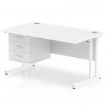 Impulse 1400 Rectangle White Cant Leg Desk WHITE 1 x 3 Drawer Fixed Ped MI002218