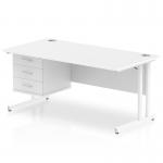 Impulse 1600 x 800mm Straight Office Desk White Top White Cantilever Leg Workstation 1 x 3 Drawer Fixed Pedestal MI002219