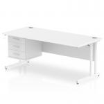 Impulse 1800 x 800mm Straight Office Desk White Top White Cantilever Leg Workstation 1 x 3 Drawer Fixed Pedestal MI002220