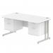 Impulse 1600 x 800mm Straight Office Desk White Top Silver Cantilever Leg Workstation 2 x 2 Drawer Fixed Pedestal MI002223