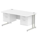Impulse 1600 x 800mm Straight Office Desk White Top Silver Cantilever Leg Workstation 2 x 2 Drawer Fixed Pedestal MI002223