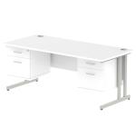 Impulse 1800 x 800mm Straight Office Desk White Top Silver Cantilever Leg Workstation 2 x 2 Drawer Fixed Pedestal MI002224