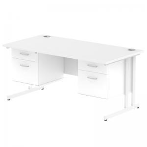 Impulse 1600 x 800mm Straight Office Desk White Top White Cantilever