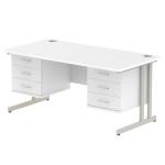 Impulse 1600 x 800mm Straight Office Desk White Top Silver Cantilever Leg Workstation 2 x 3 Drawer Fixed Pedestal MI002231