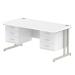 Impulse 1600 Rectangle Silver Cant Leg Desk WHITE 2 x 3 Drawer Fixed Ped MI002231