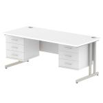 Impulse 1800 x 800mm Straight Office Desk White Top Silver Cantilever Leg Workstation 2 x 3 Drawer Fixed Pedestal MI002232