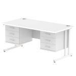 Impulse 1600 x 800mm Straight Office Desk White Top White Cantilever Leg Workstation 2 x 3 Drawer Fixed Pedestal MI002235