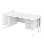 Impulse 1800 x 800mm Straight Office Desk White Top White Cantilever Leg Workstation 2 x 3 Drawer Fixed Pedestal MI002236