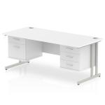 Impulse 1600 x 800mm Straight Office Desk White Top Silver Cantilever Leg Workstation 1 x 2 Drawer 1 x 3 Drawer Fixed Pedestal MI002239