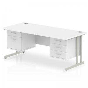 Impulse 1800 x 800mm Straight Office Desk White Top Silver Cantilever