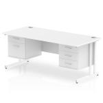 Impulse 1600 x 800mm Straight Office Desk White Top White Cantilever Leg Workstation 1 x 2 Drawer 1 x 3 Drawer Fixed Pedestal MI002243