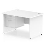 Impulse 1200 Rectangle Panel End Leg Desk WHITE 1 x 2 Drawer Fixed Ped MI002250