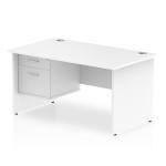 Impulse 1400 x 800mm Straight Office Desk White Top Panel End Leg Workstation 1 x 2 Drawer Fixed Pedestal MI002251