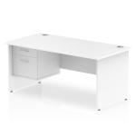 Impulse 1600 Rectangle Panel End Leg Desk WHITE 1 x 2 Drawer Fixed Ped MI002252