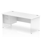 Impulse 1800 x 800mm Straight Office Desk White Top Panel End Leg Workstation 1 x 2 Drawer Fixed Pedestal MI002253