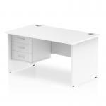 Impulse 1400 x 800mm Straight Office Desk White Top Panel End Leg Workstation 1 x 3 Drawer Fixed Pedestal MI002255